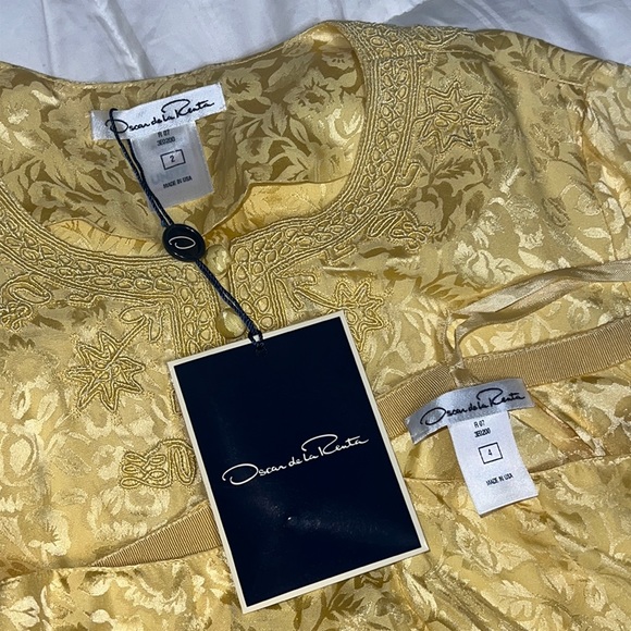 Oscar de la Renta Vintage Yellow Silk Caftan and Pant Set, brand new with tags - Picture 5 of 16